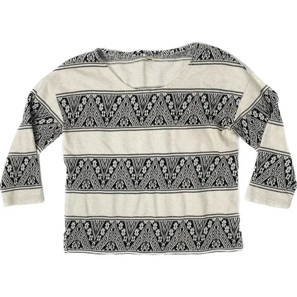 J Crew Sz Small Black Cream Graphic 3/4 Sleeve Sweatshirt - Picture 1 of 9